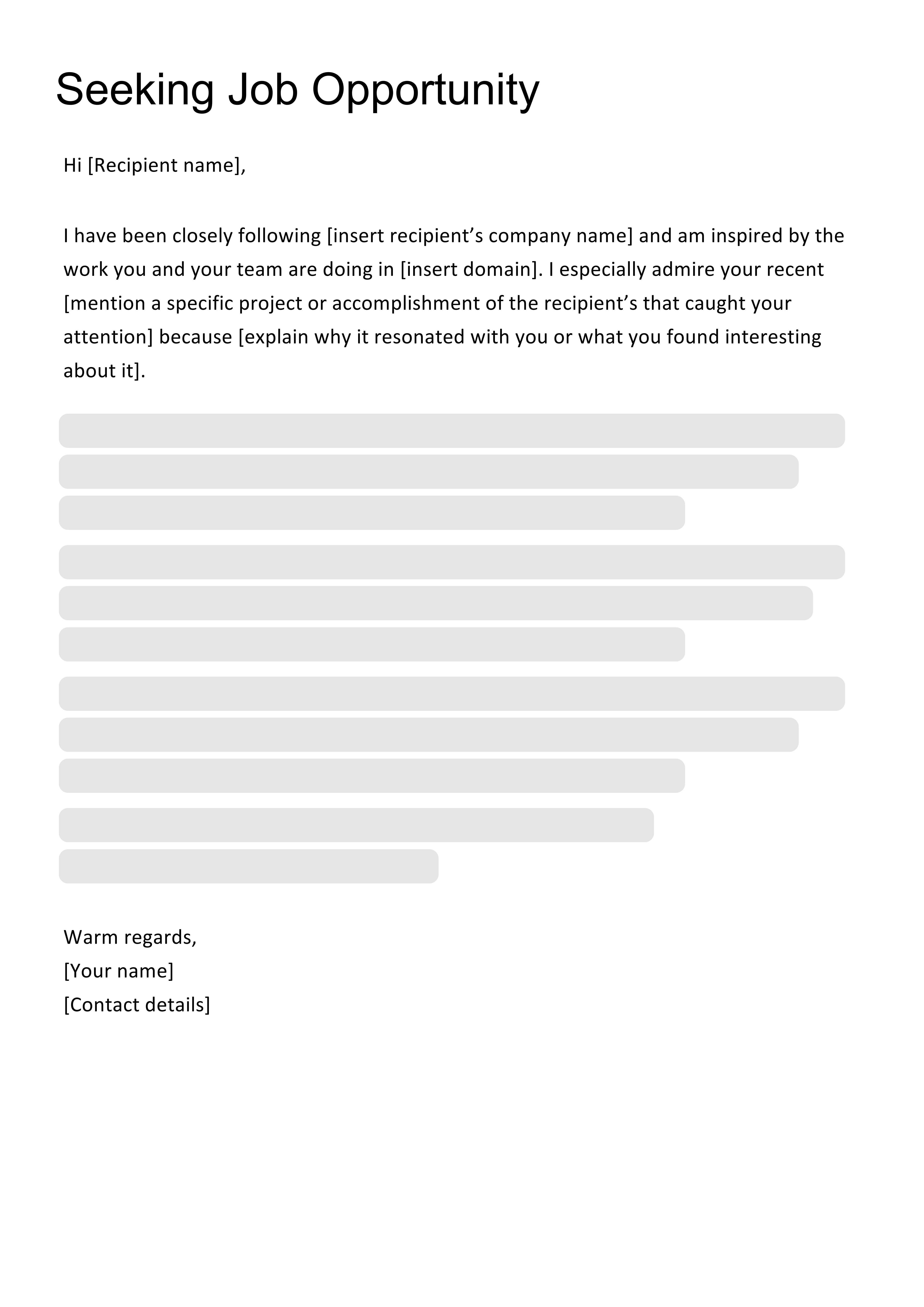 Seeking Job Opportunity resume template preview - cold-outreach-templates professional template